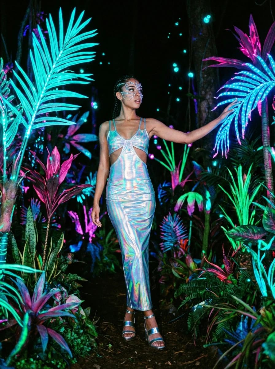 Bioluminescent Alien Jungle fashion photography example 1