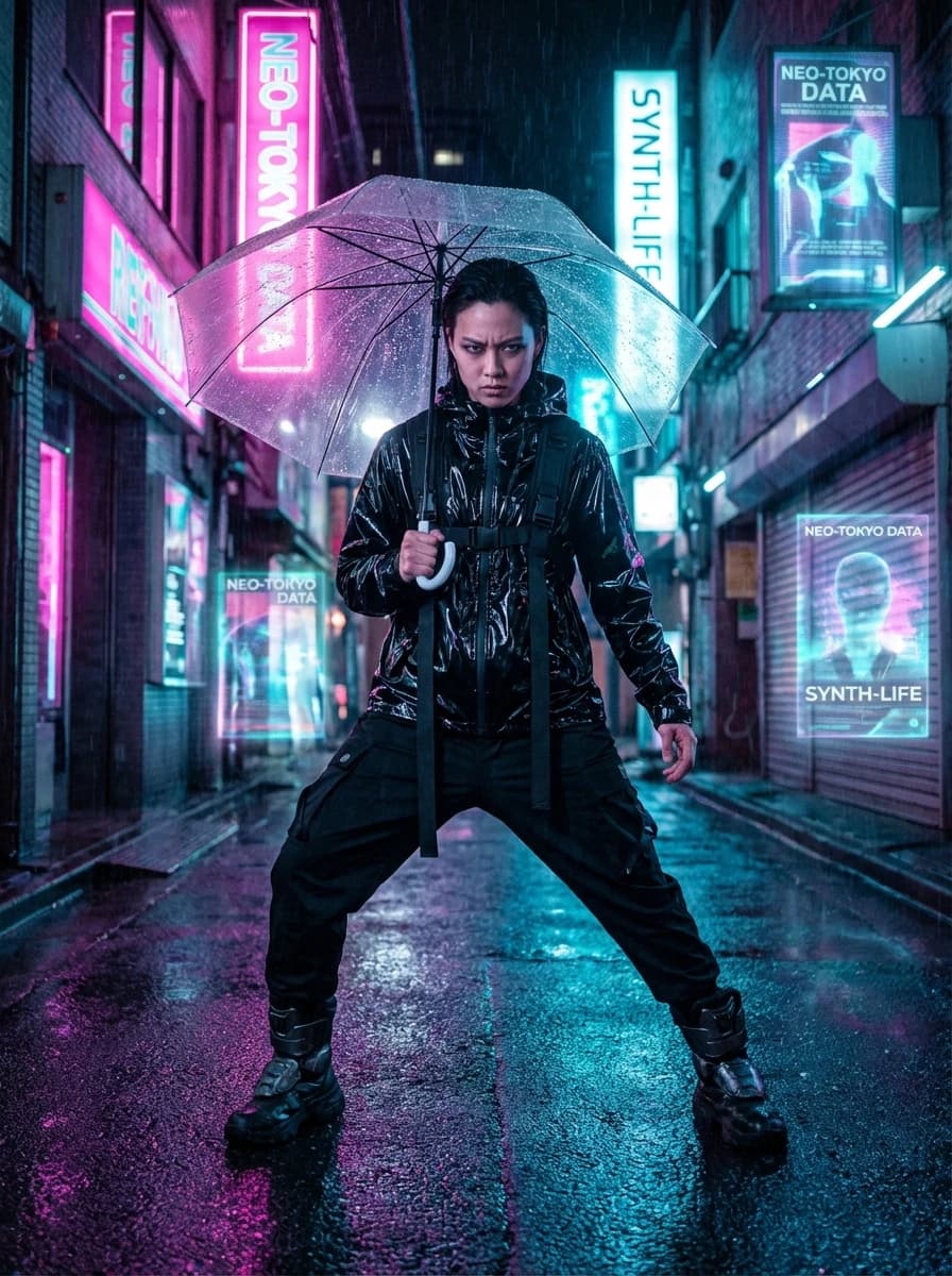 Cyberpunk Neon Alleyway fashion photography example 1