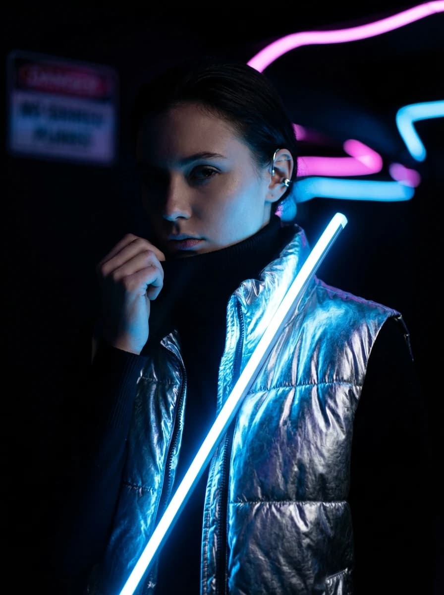 Cyberpunk Neon Alleyway fashion photography example 2