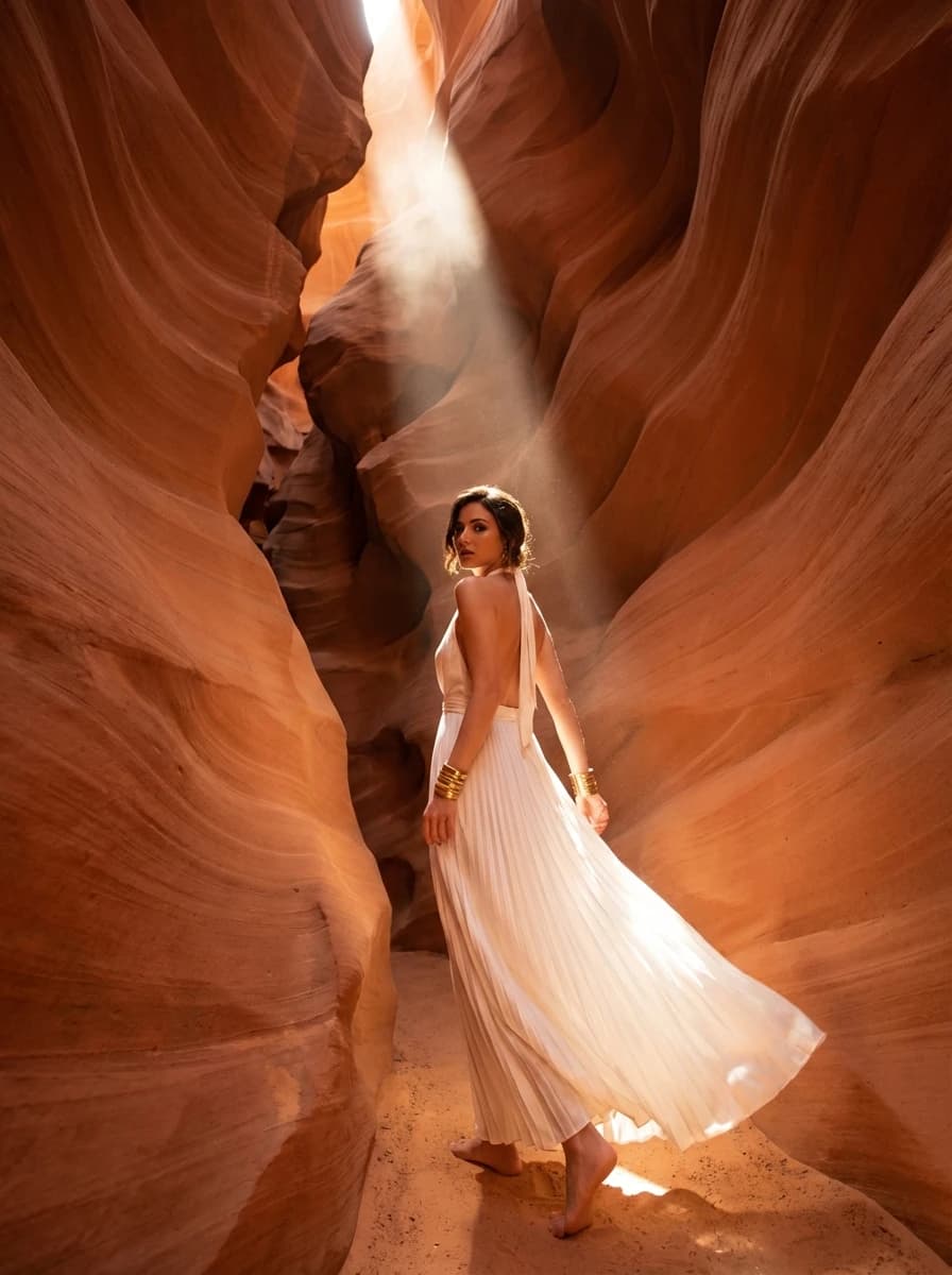Deep Red Slot Canyon fashion photography example 1