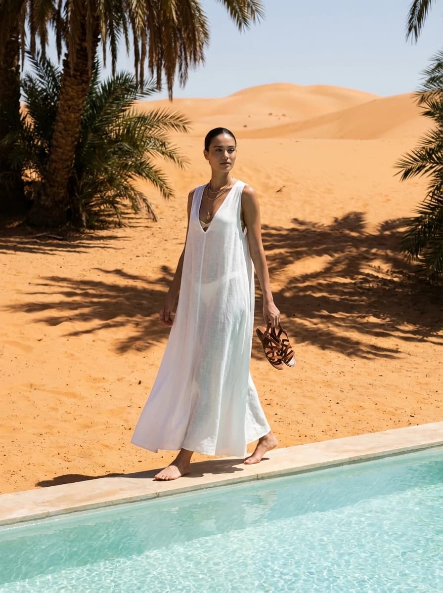 Desert Oasis with Palm Trees fashion photography example 1