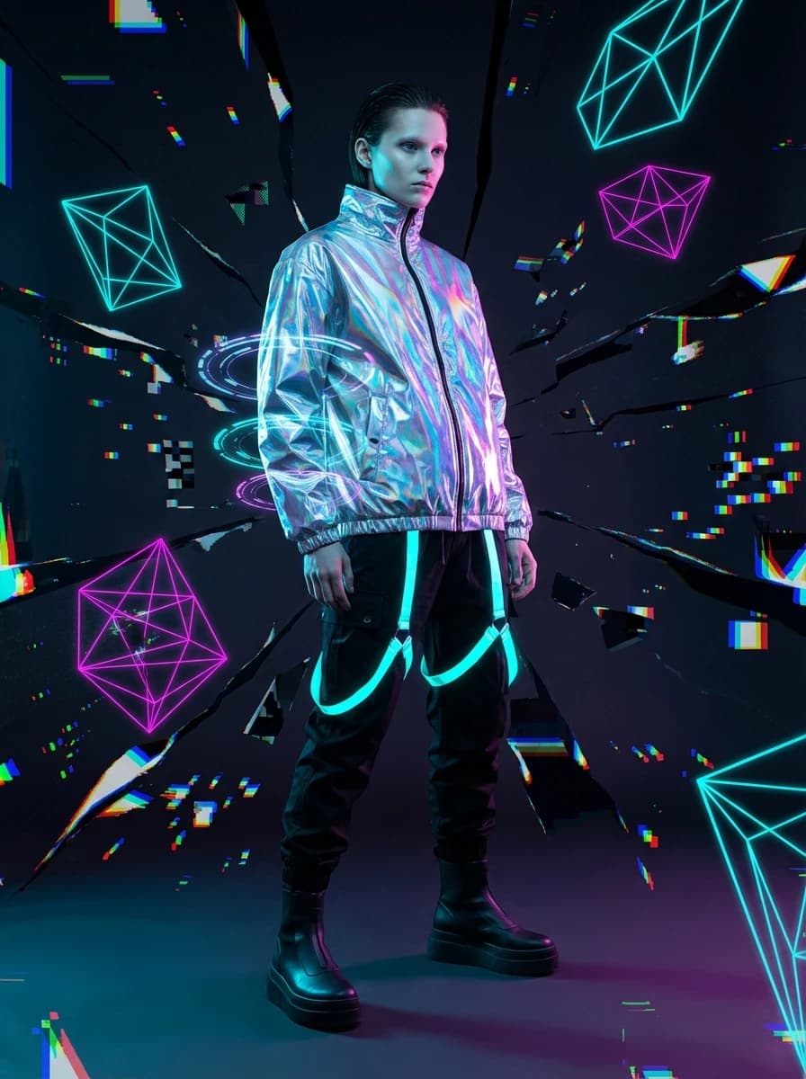 Digital Metaverse Glitch Environment fashion photography example 1