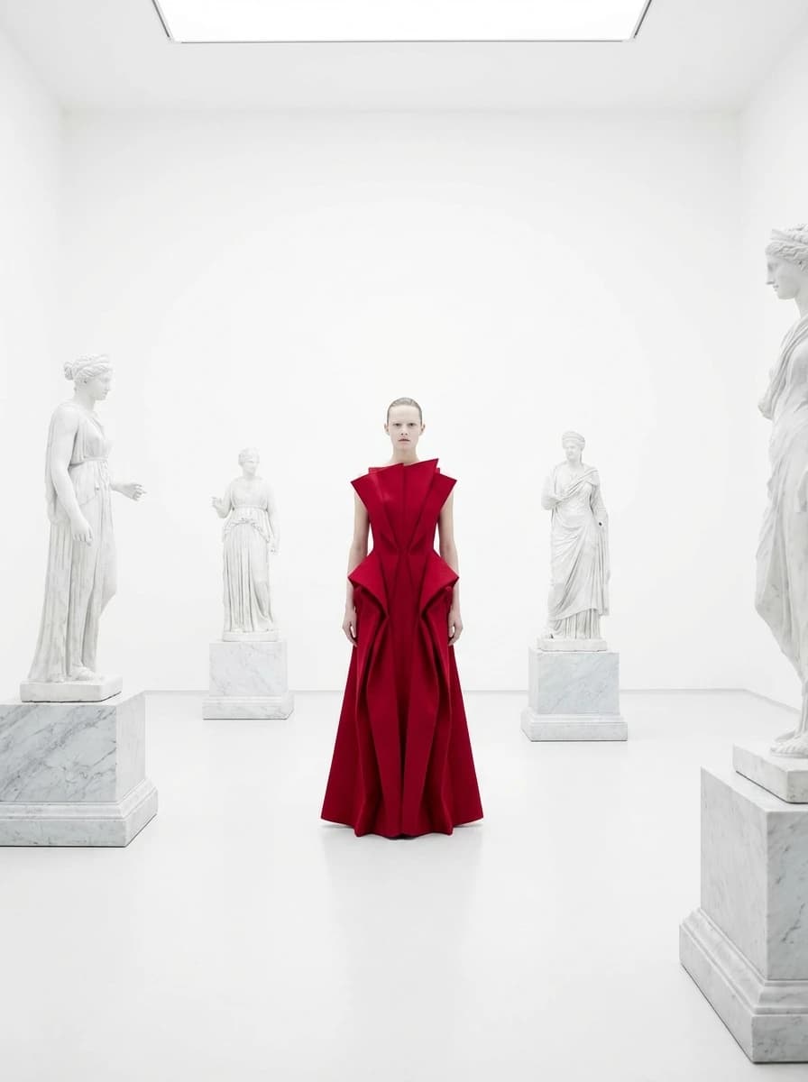 Empty Museum Gallery with Sculptures fashion photography example 1