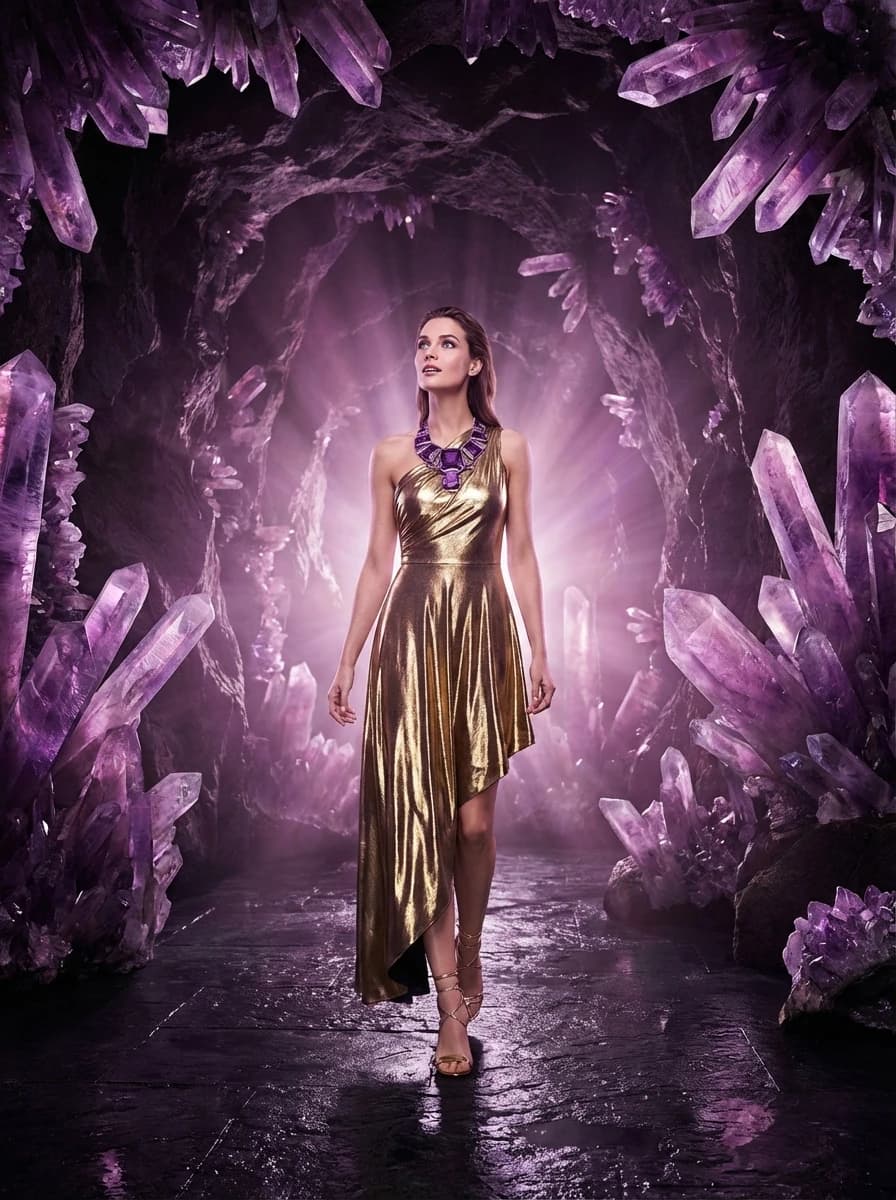 Glowing Crystal Cave fashion photography example 1