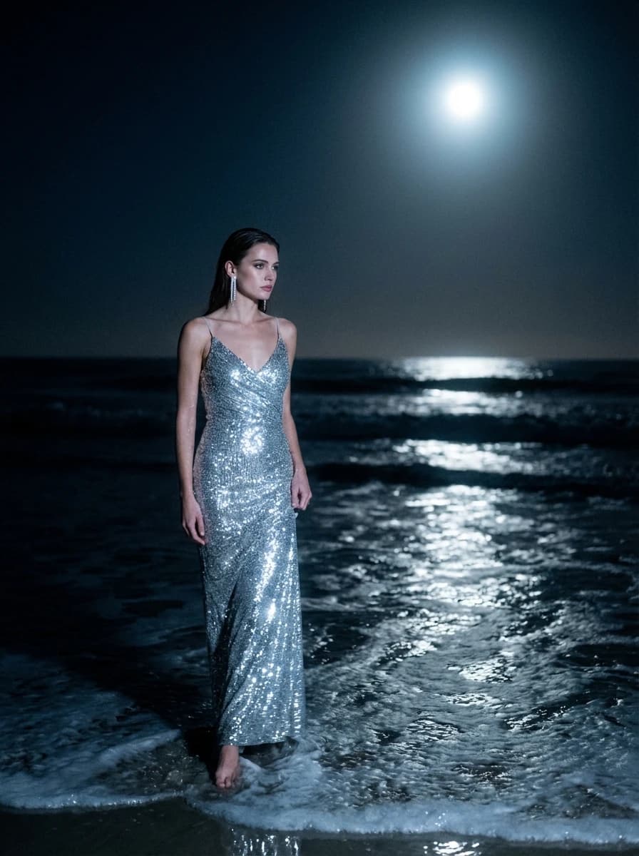 Moonlit Ocean Shore fashion photography example 1