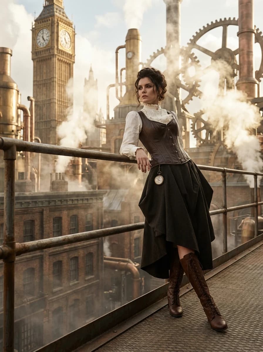 Steampunk Copper Cityscape fashion photography example 1