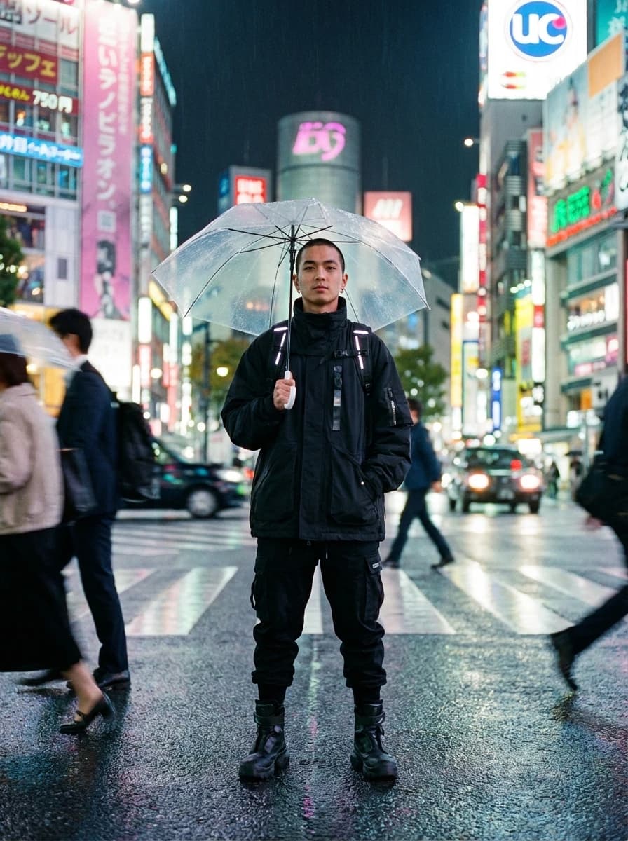 Tokyo Neon-Lit Intersection fashion photography example 1
