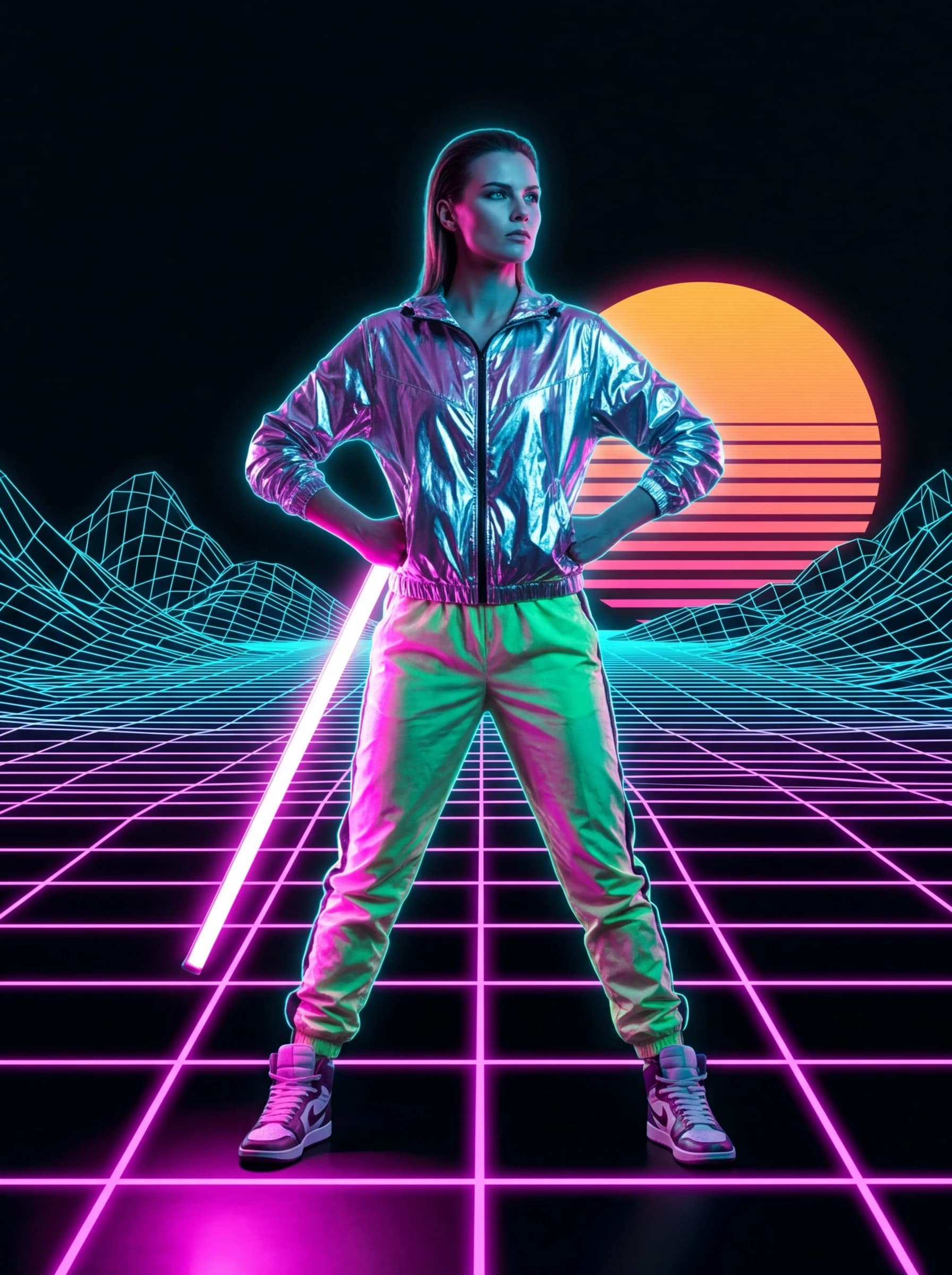 80s Synthwave fashion photography example 1
