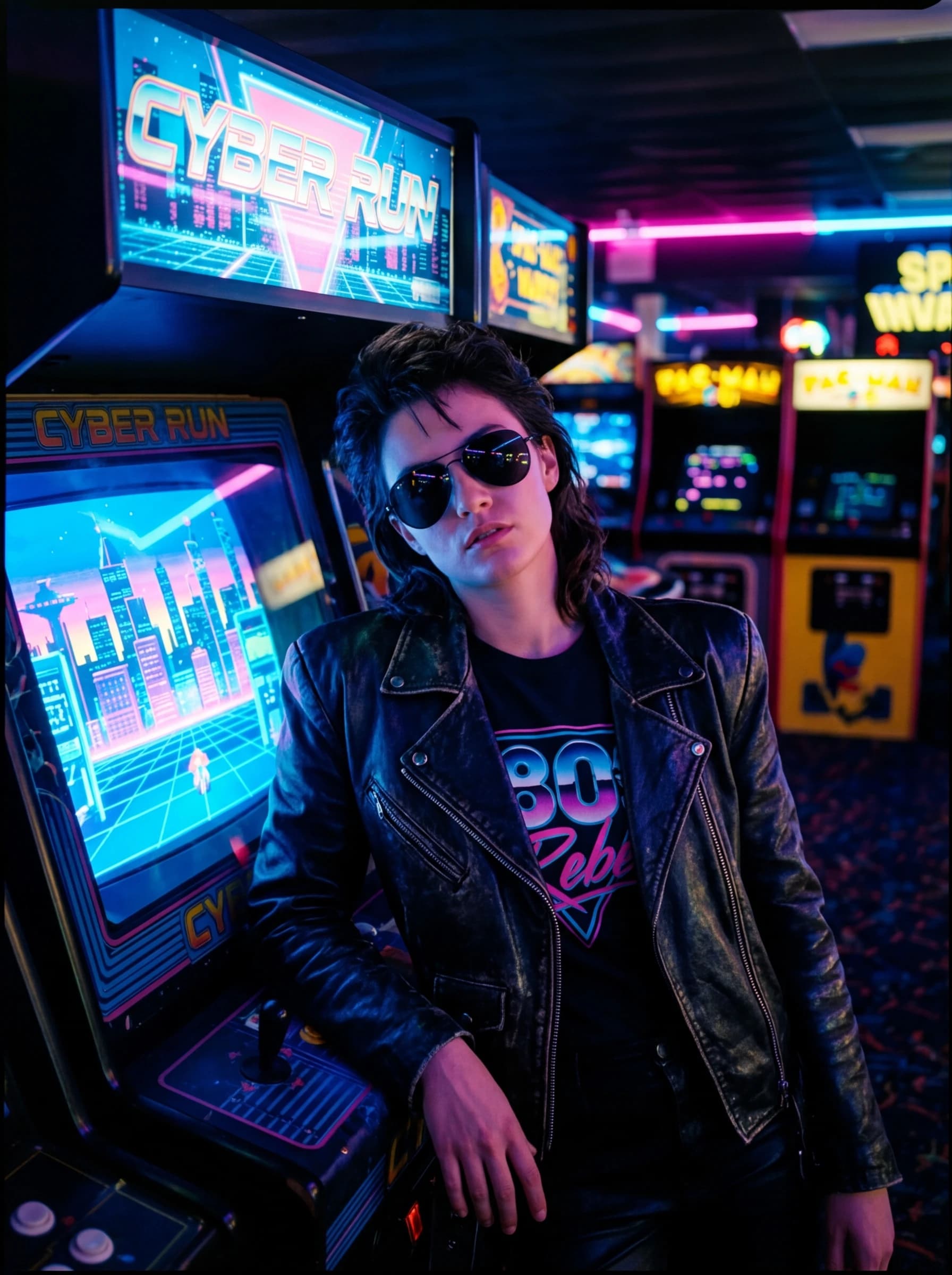 80s Synthwave fashion photography example 2